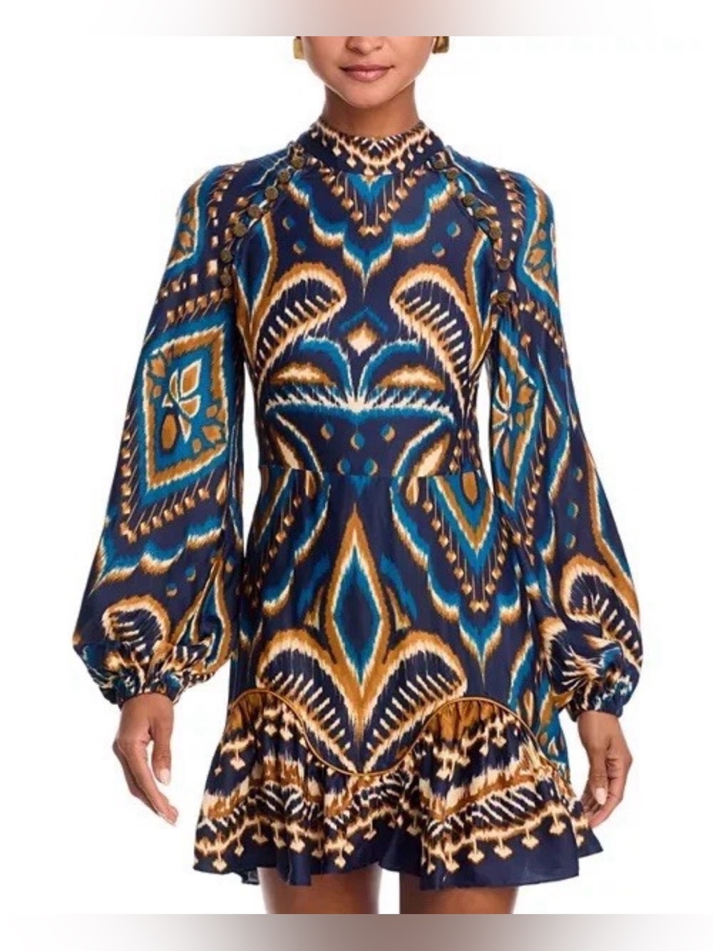 Farm Rio Pineapple Ikat Long-Sleeve Blue Raglan Mini Dress Sz XS NWT MSRP: $248